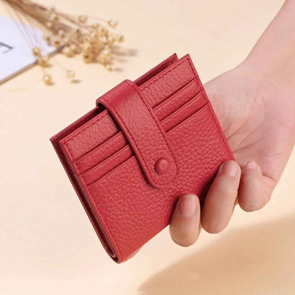 Genuine Leather Slim Wallet for Women Bifold Card Holder with Zipper Coin Pouch